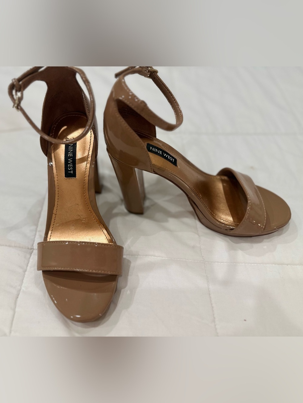 Nine West High Heel Ankle Strap Sandals in Nude Patent - Picture 3 of 5